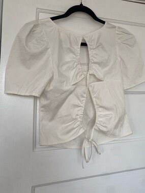 Open Edit cotton puffed sleeve tie back top